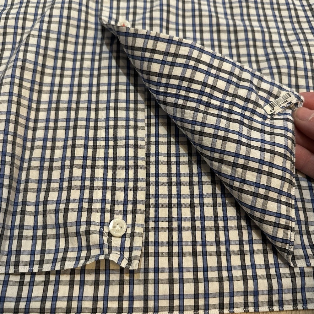 ISAIA Plaid Long Sleeve Button Up Shirt Blue Check Plaid 17 43‎ Made in Italy - Picture 7 of 8